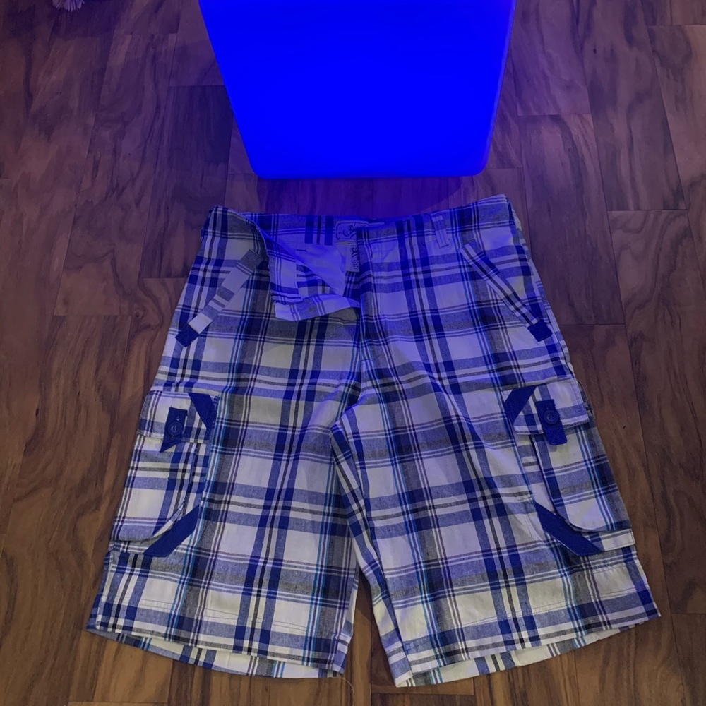 Blue Gear Plaid Cargo Shorts